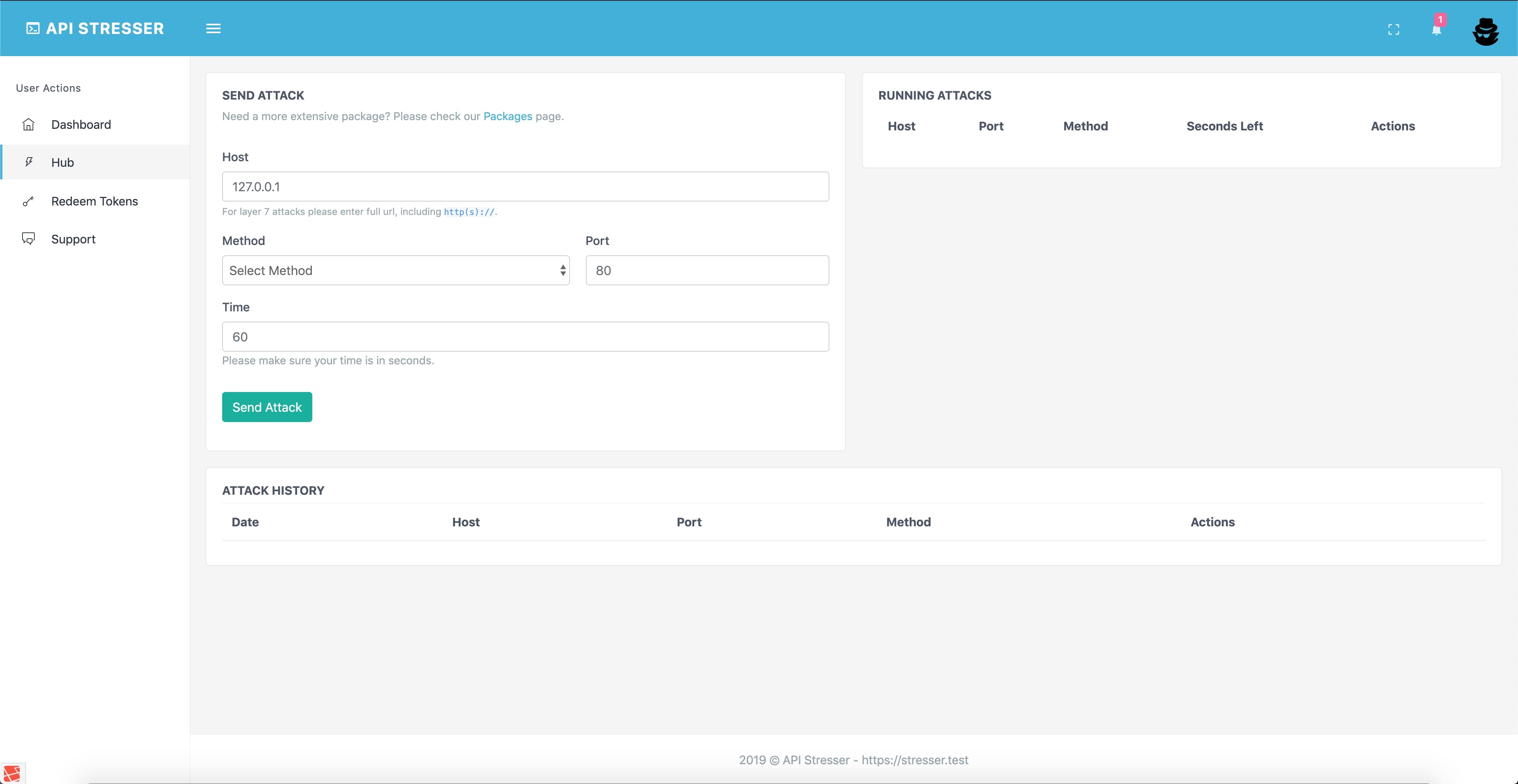 Screenshot van API Stresser load testing tool