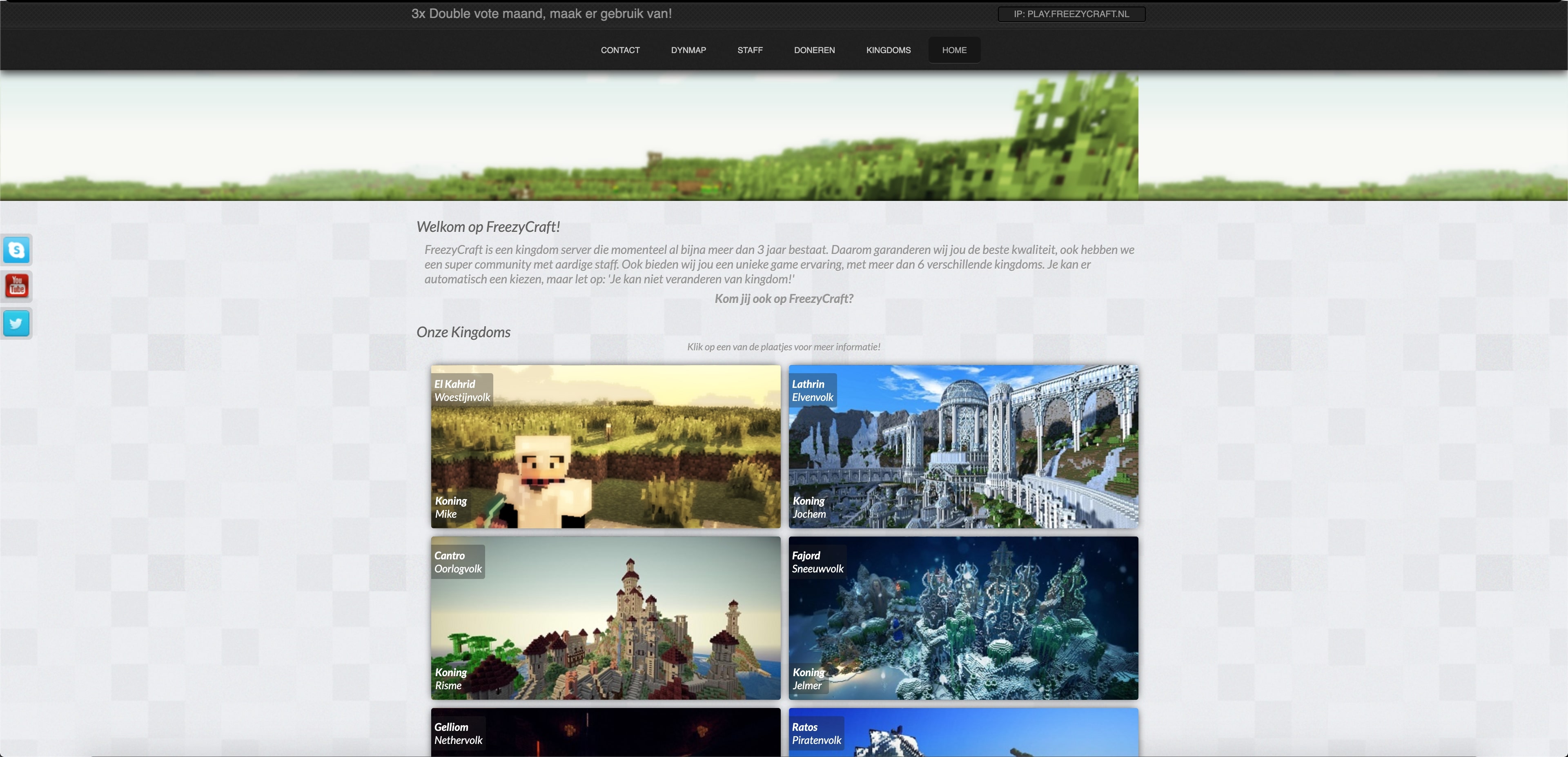 Screenshot van FreezyCraft Minecraft server website