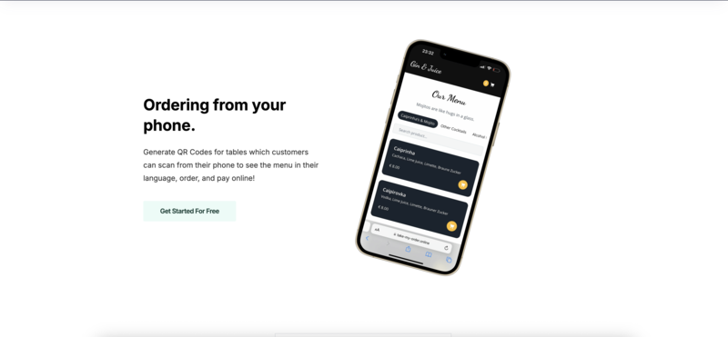 Screenshot van Take My Order QR-code bestelsysteem voor horeca